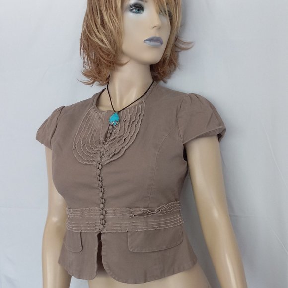 BCBG MAXAZRIA Brown Button Front Top Sz M CUTE! - Picture 3 of 7